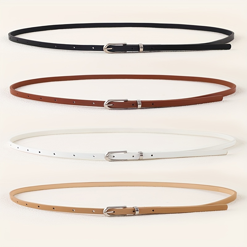 4pcs Solid Silvery Pin Buckle Belts Casual Business Style